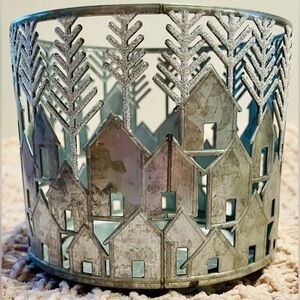 ❄️ GLITTER CAPPED TREES & HOUSES Theme Bath & Body 3 Wick Candle Holder Retired